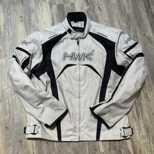 HWK Mens L Motorcycle Jacket Padded Back Shoulders Elbow Pockets Air Ventilation